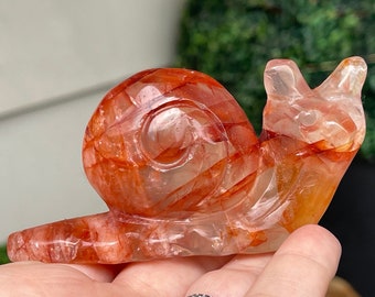 Fire Quartz Snail Hand Carved with Rainbows High Quality, AAA Grade Collectors Edition Crystal Carving