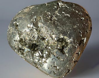 Pyrite XL Crystal Heart,  HQ Sparkly Golden Polished Pyrite Carved Heart (490)
