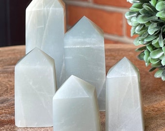 Green Moonstone High Quality Tower with Silver Flash, Silky Sage Green Moonstone, AAA Grade Crystal Gifts, Incredible Rare Crystal Find