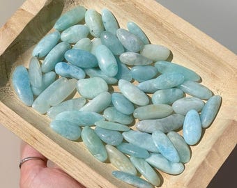 Aquamarine Tumble Stone, Elongated Blue Natural Aqua Crystal, Polished Pocket Travel Gem