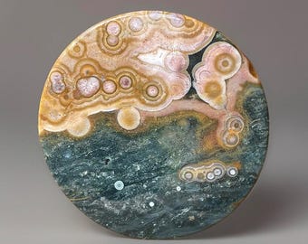 Ocean Jasper Round Flat – Colorful Orbicular Jasper Slice from Madagascar | Unique Crystal Display Stone | Collector’s Gem