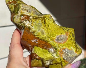 Green Opal XL Freeform, Natural Green Crystal Twisted Flame, Olive Green Polished Opal (230)