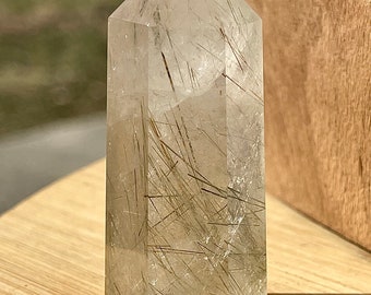Green & Gold Rutilated Quartz Point, Natural Unique Special Polished Rocks