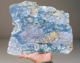 Amethyst Moss Agate XXL Slab, Purple Pink Amethyst Druzy Blue Moss, Huge Statement Moss Agate Slice Centerpiece, Moss Agate with Citrine