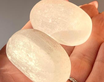 Selenite Crystal - Hand Polished Selenite Oval Stones - Tumbled Selenite - Energy Cleansing - Selenite Tumbled Stone