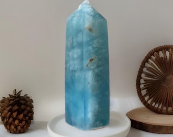 Aquamarine Tower with Internal Clouds • Stunning Blue Crystal • Rare Unique Gems • High Quality Gift