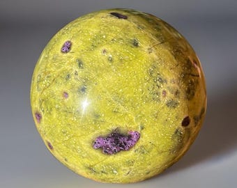 Atlantisite Sphere • Natural Stichtite in Serpentine • High-Grade Green & Purple Crystal • Rare Stone Orb