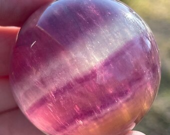 Candy Fluorite HQ Raspberry Sphere , Pink Yellow Fluorite Ball, Crystal Sphere Gift