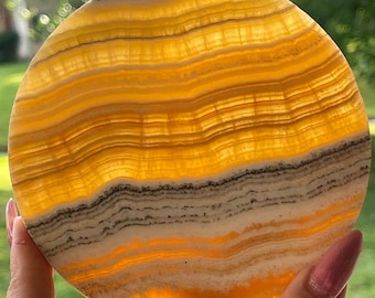 Dendritic Orange Calcite Big Plate, Orange Calcite Crystal XXL Round Slab , Calcite Crystal gifts, home decor