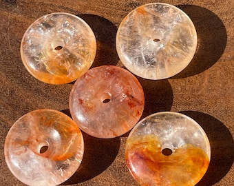 Fire Quartz Donut | MINI Golden healer carving | Crystal Donuts | Crystal Sphere Stand