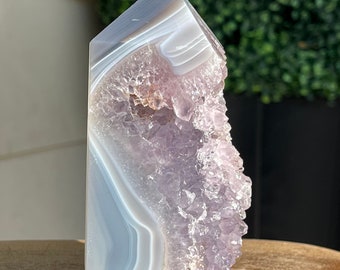 Amethyst Agate Cluster Statement Tower with Rainbows, AAA Grade Crystals