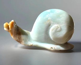 Caribbean Calcite XL Snail Hand Carved  Natural Crystal Figurine