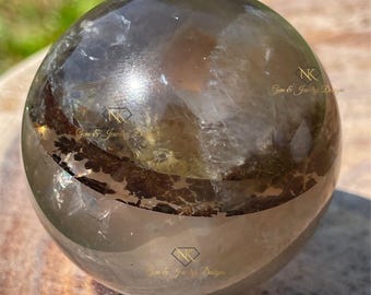 Star Smoky Golden Healer Quartz Sphere with Dendritic inclusions, Rare Rainbow Moonstone Flash Sphere, Rare Find