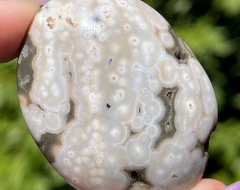 Orbicular Ocean Jasper Palmstone: Madagascar Crystal Pocket Rock (275)