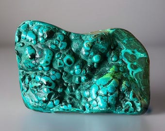 Chrysocolla with Malachite: Vivid Turquoise Deep Green Polished Botryoidal Mineral Specimen, Unique HQ Copper Ore Display Stone (461)