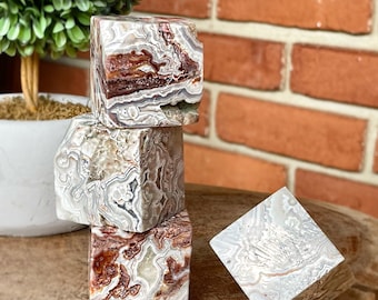 Mexican Agate Cube, Druzy White Agate floating Crystal Cubes, Geometric Home Decor , Crystal Square