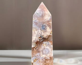 Pink Flower Agate LargeTower with Jelly agate Pink Blue Flowers • Natural Pink Crystal Point
