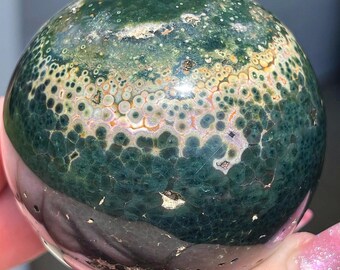 Kabamby Pink Ocean Jasper Sphere • Green Orbicular Jasper • Natural Ocean Jasper • Madagascar Jasper Ball • Bubble Jasper Stone
