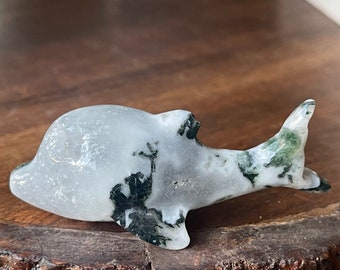 Moss Agate Dolphin | Pink Moss Agate Carvings Animals | Purple Moss Agate Druzy | Druzy Moss Agate | Natural Moss Agate Carved Fish