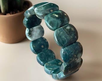 7th Vein Ocean Jasper Bangle Bracelet Big beads, Orbicular Ocean Jasper, old stock, veinless oj,  Green Flower collectors edition