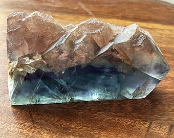 Blue Green Fluorite Tower with Pink Mica raw Edge