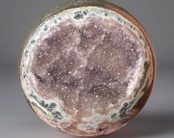 Lavender Pink Amethyst Druzy Agate Geode Sphere, HQ Collectors Crystal Statement Orb 97mm