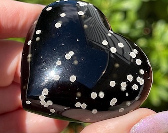 Stardust Obsidian Puffy Heart: Rare Natural Black Obsidian with Volcanic Dust Bubbles, Polished Volcanic Mineral Specimen Obelisk - Mexico