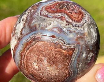 Mexican Agate Sphere with Red and Blue Banding