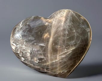 Black Moonstone XL Heart,  HQ Moonstone Crystal Carved Heart with Rainbow Flash (401)
