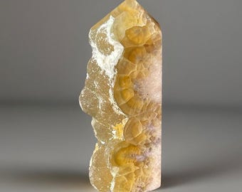 Yellow Fluorite Specimen Tower, Botryoidal Fluorite from HeNan, Unique Natural HQ Fluorite Semi Polished Mineral (461)