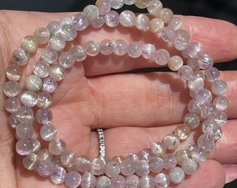 Kunzite Necklace, Hiddenite Triphane Triple Beaded Bracelet with Cats Eye Flash, Collector Edition Handcrafted Jewelry - #82
