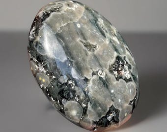 Ocean Jasper Palmstone, Marovato Vein Pocket Stone, Madagascar Orbicular Jasper, Green Floral orb Pattern, Collectible Crystal