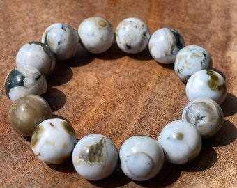 8th Vein Ocean Jasper Bracelet large beads. Orbicular Ocean Jasper, old stock, collectors edition