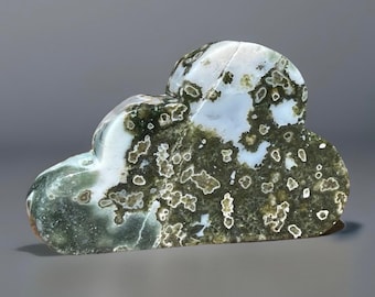 7th Vein Ocean Jasper Cloud with Green Quartz, Orbicular Jasper Carving, Madagascar Jasper - #59
