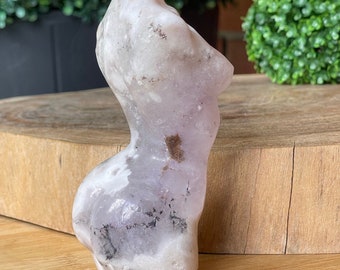 Lavender Amethyst Dendritic Flower Agate Big Goddess, Large Lady Body Crystal Carving Statue No. 71