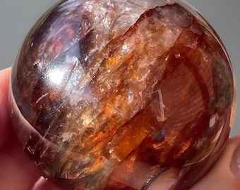 Fire Quartz Star Sphere with A Silver Flash, Deep Red Fire Quartz HQ Sphere, AAA grade ferruginous Quartz
