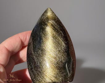 Incredible Flash Golden Obsidian Flame - Unique Crystal Drop - No. 97, Sparkling Obsidian Stone