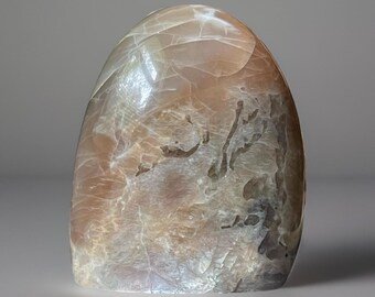 Peach Moonstone & Smoky Quartz Freeform Strong Silver Flash  • Confetti Moonstone Natural Polished Stone Flame • Rare Crystal for Gifting