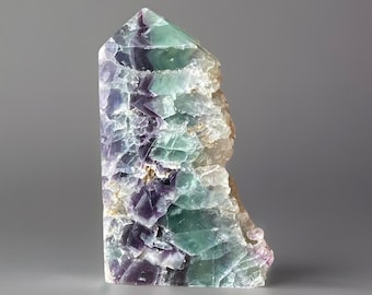 Fluorite Slab Tower with Raw Edge and Beautiful Rainbows (421): Blue Green Fluorite Crystal Specimen