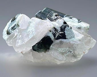 Blue Cap Tourmaline With Quartz Specimen From Skardu • Tourmaline cluster Mineral • One of a kind collectors display crystal