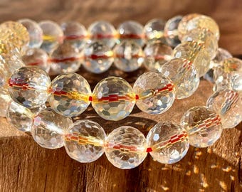 Citrine Unheated micro faceted 10mm Bead bracelet • Natural Citrine beads • Rare Crystal Jewelry • Layering Bracelet