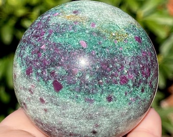 Ruby in Fuchsite with Kyanite Sphere: UV reactive AAA HQ Crystal Ball ( 416)