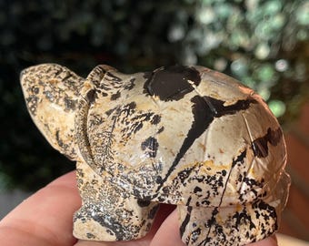 Picture Jasper Turtle Sculpture: Dendritic Scenic Carving, Beach House Decor (481)