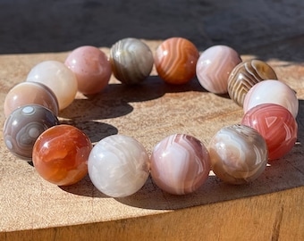 Botswana Agate Colorful Big Beaded Bracelet with Stunning Patterns collectors edition gift