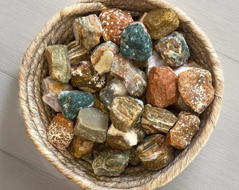 Ocean Jasper Rough, Natural Bubble & Flower Jasper Crystal, Raw Unpolished Rocks, Orbicular Jasper Lapidary Stone