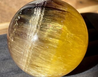 Yellow Phantom Fluorite Sphere – Gemstone Crystal ball, Collector Display Mineral Specimen (480)