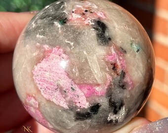 Cobalto Calcite with Malachite Inclusions Sphere, Collector’s Congo cobaltoan calcite, HQ Crystals A Must-Have Collectible