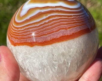 Carnelian XXL Statement Sphere with Beautiful Quartz