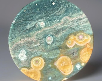 Orbicular Ocean Jasper Flat Disc: Madagascar Crystal Cookie Slice (81)