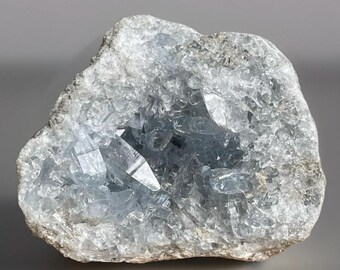 Blue Celestite Cluster Geode From Madagascar, Gemmy Celestine Specimen
